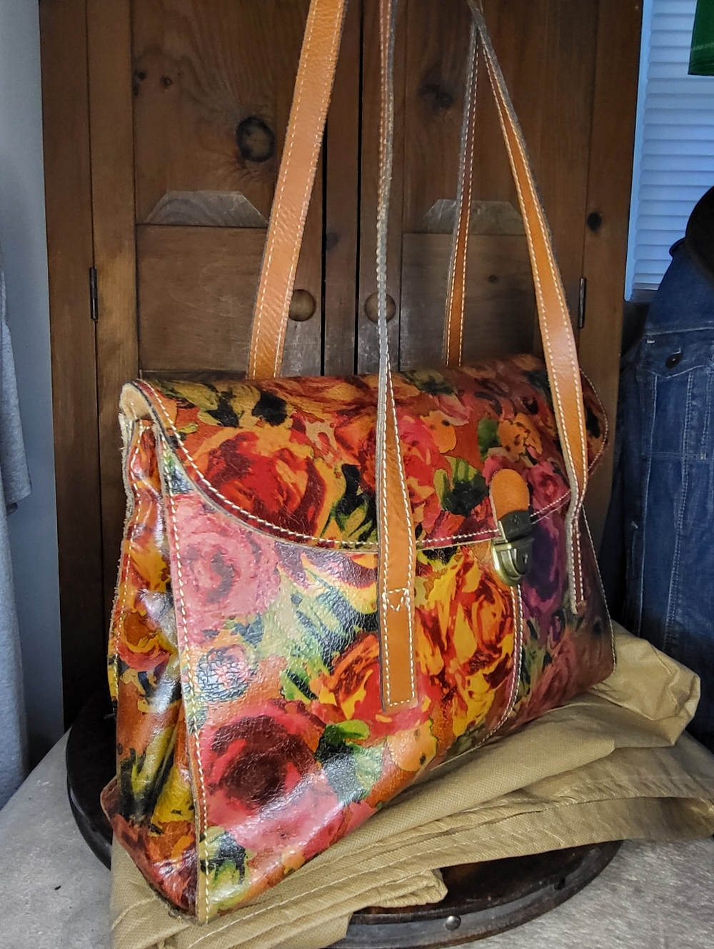 Patricia Nash Orange Red Floral Leather Shoulder Bag - Picture 6 of 17
